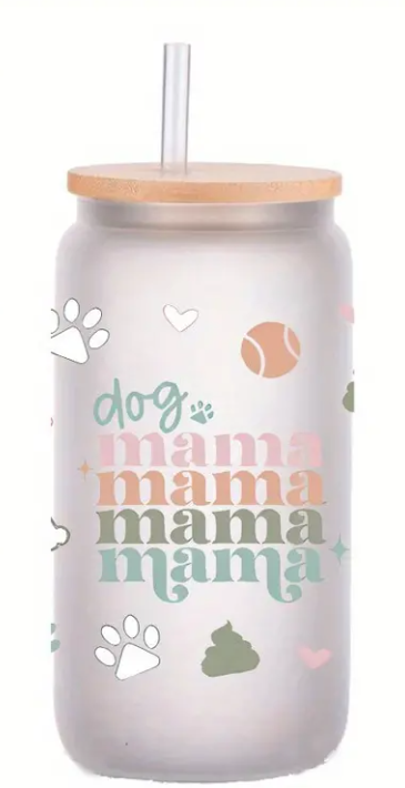 Dog glass tumbler & Straw