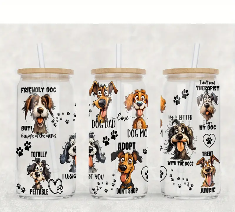 Dog glass tumbler & Straw