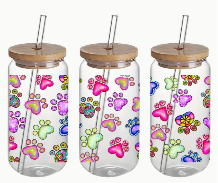 Dog glass tumbler & Straw