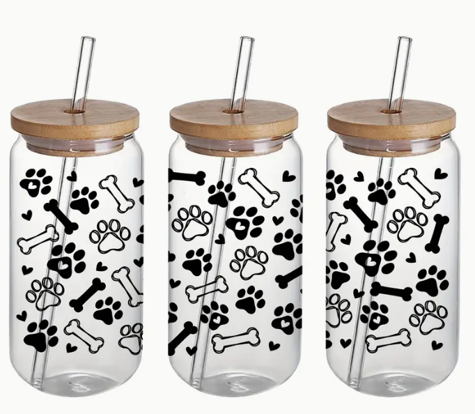 Dog glass tumbler & Straw