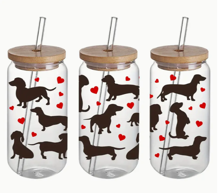 Dog glass tumbler & Straw
