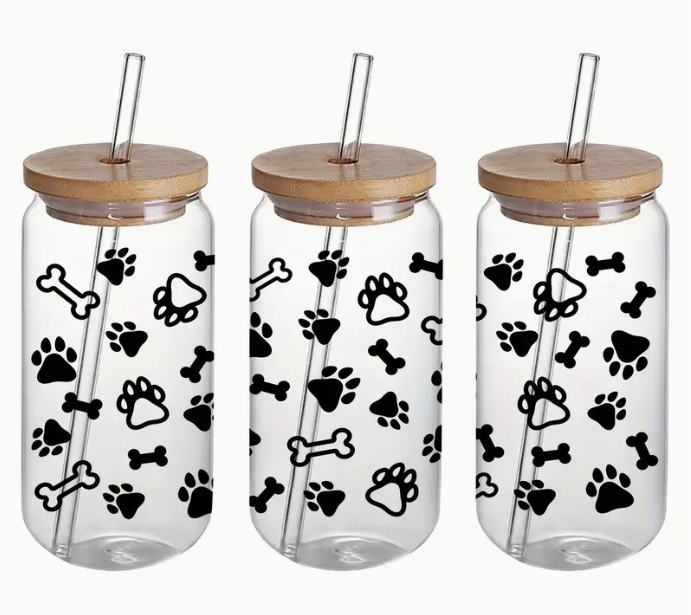 Dog glass tumbler & Straw