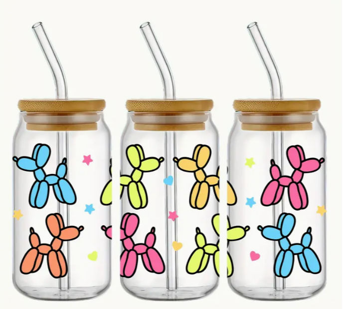 Dog glass tumbler & Straw