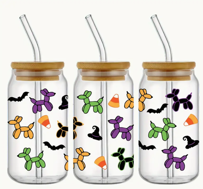 Dog glass tumbler & Straw