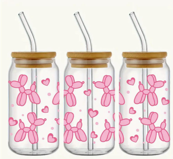 Dog glass tumbler & Straw