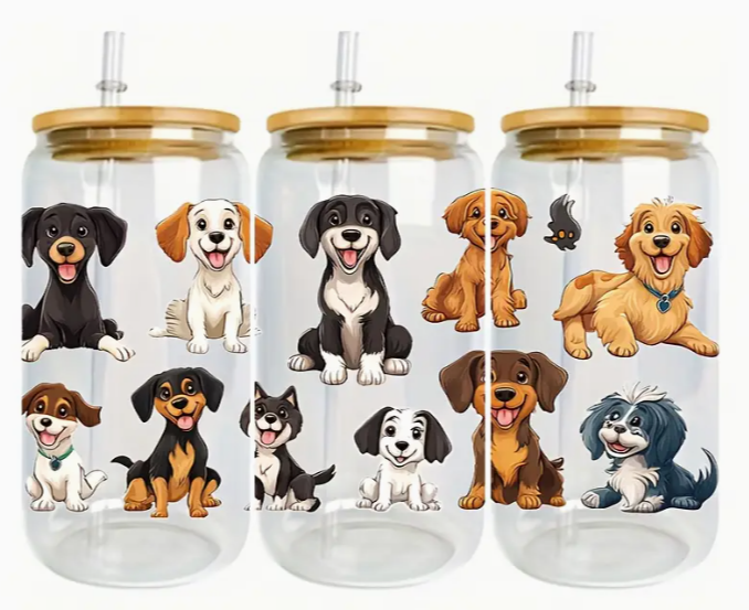Dog glass tumbler & Straw